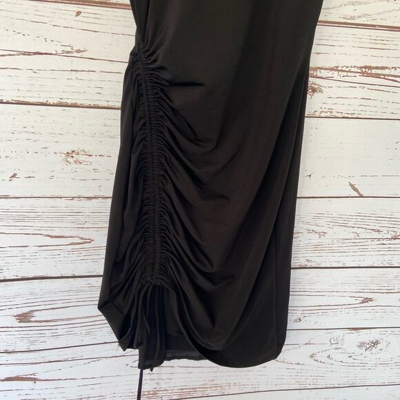 Windsor S Black High Neck Sleeveless Ruched Bodycon Mini Cocktail Dress - Picture 3 of 5